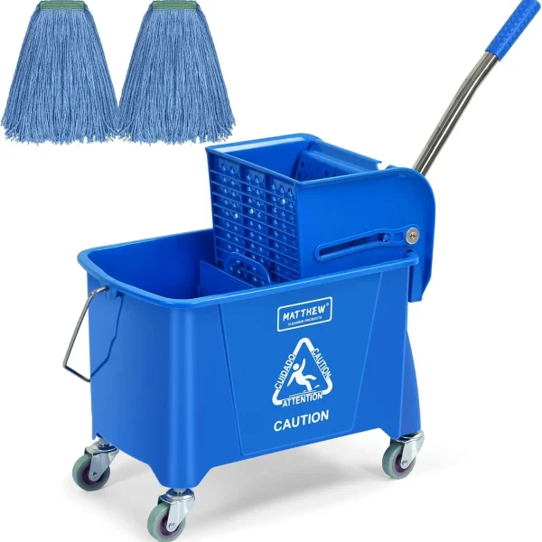 22-Quart Compact Mop Bucket with Side Press Wringer on Wheels