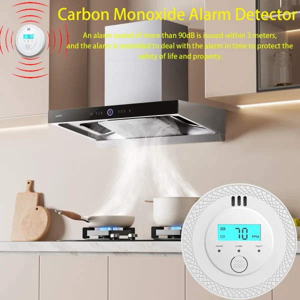 Carbon Monoxide Detectors, Replaceable Battery-Operated Carbon Monoxide Alarm Detectors with Digital Display & LED Lights