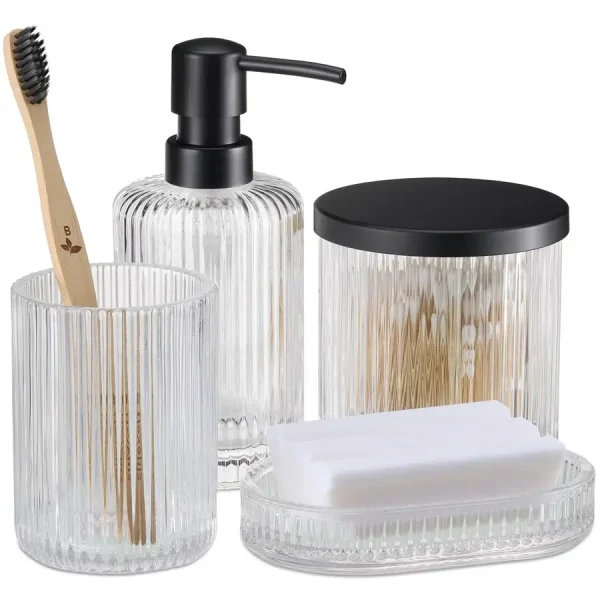 Set of 4 piece Glass Bathroom Accessories