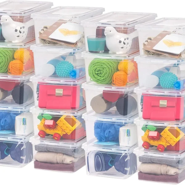 20-Pack Clear Stackable Storage Bins with Lids, 6 Quart Shoe Boxes for Organizing Closet Shelves and Classroom Tools